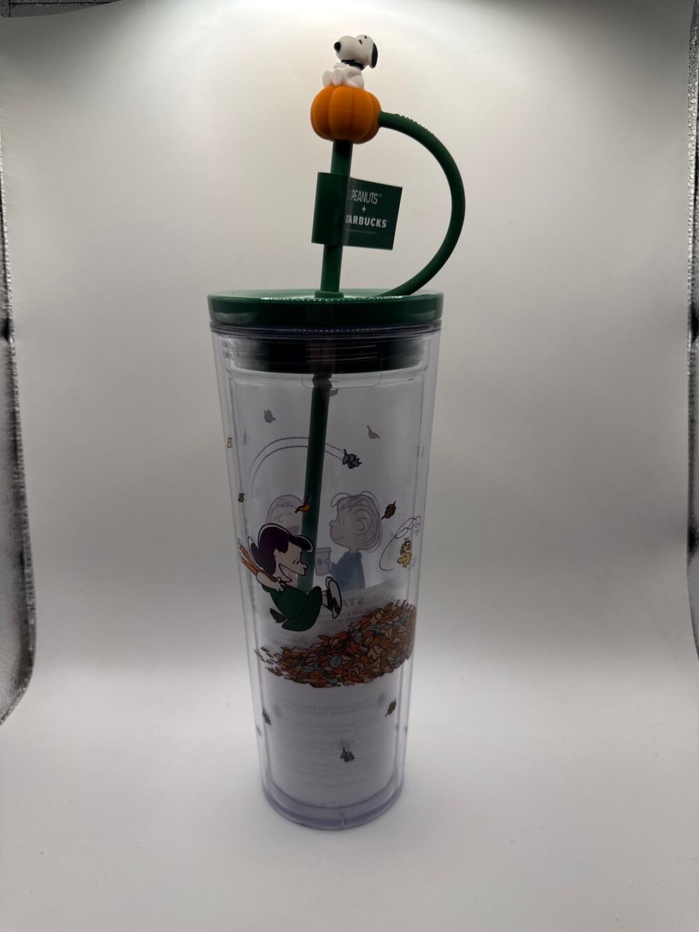 Genuine Starbucks Peanuts Tumbler Snoopy Straw Leaf Pile Clear